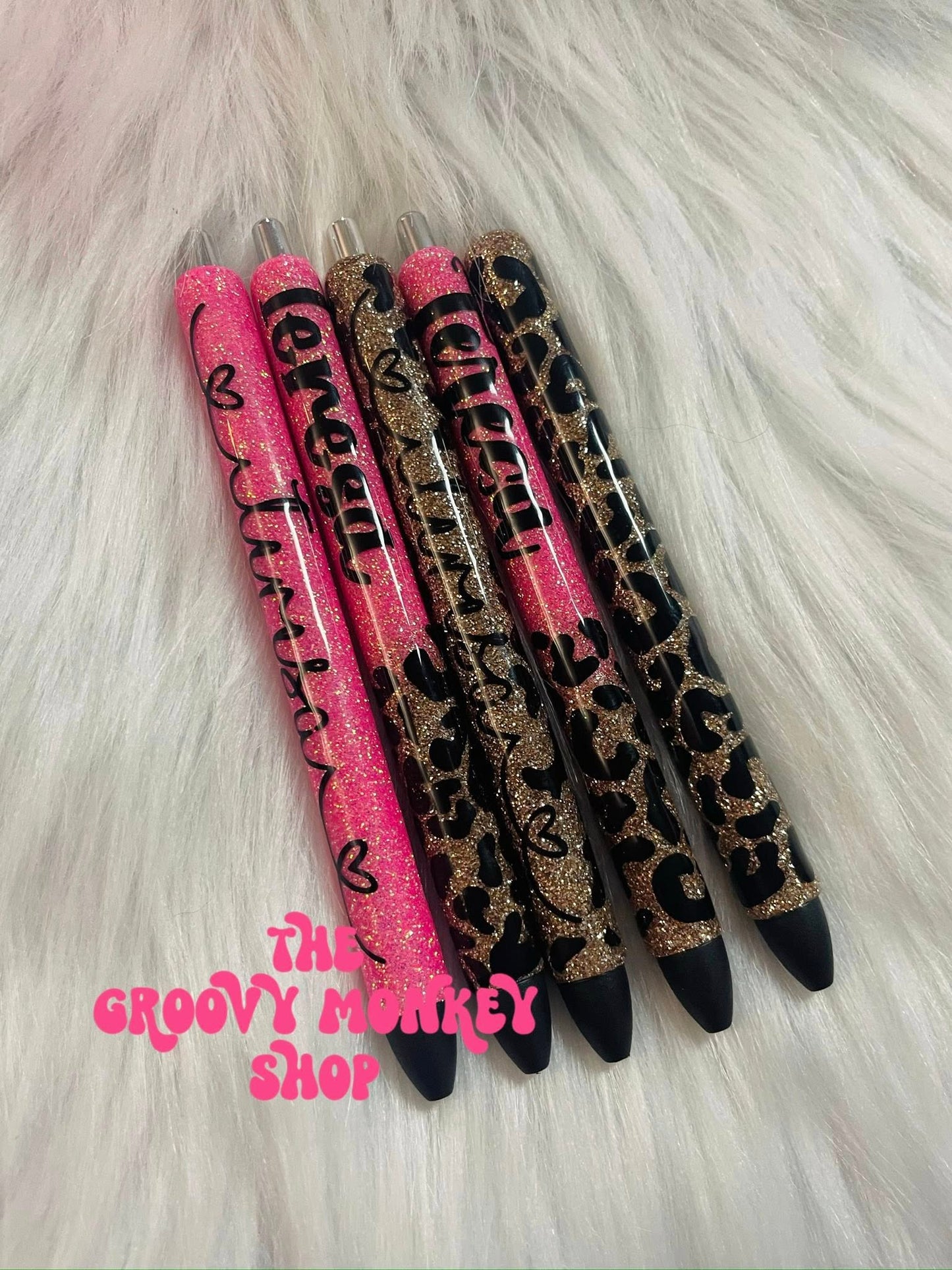 Leopard Glitter 5 Pen Custom Set