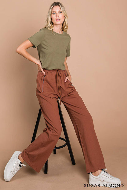 Sugar Almond Drawstring Wide Leg Pants