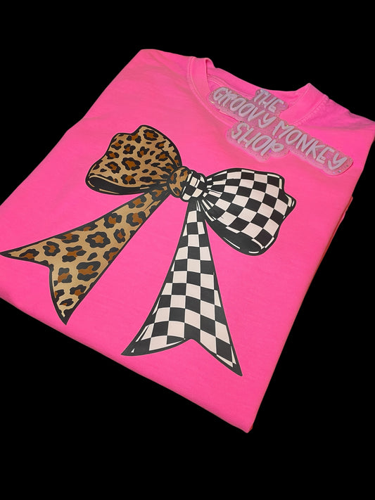 Leopard & Checkered Bow Graphic Tee