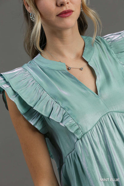 Mint Ruffle Blouse