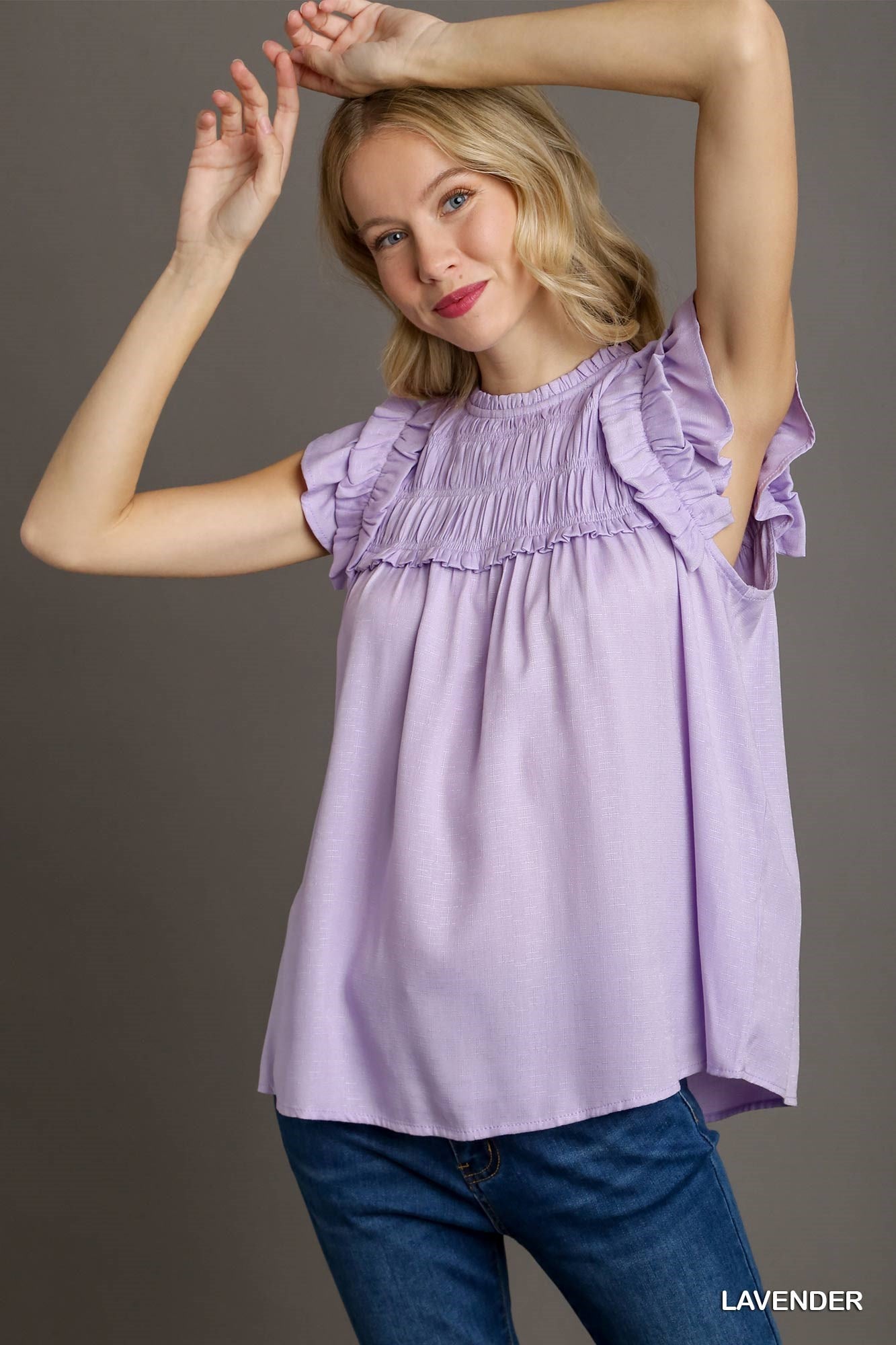 Lavender Smocked Ruffle Blouse