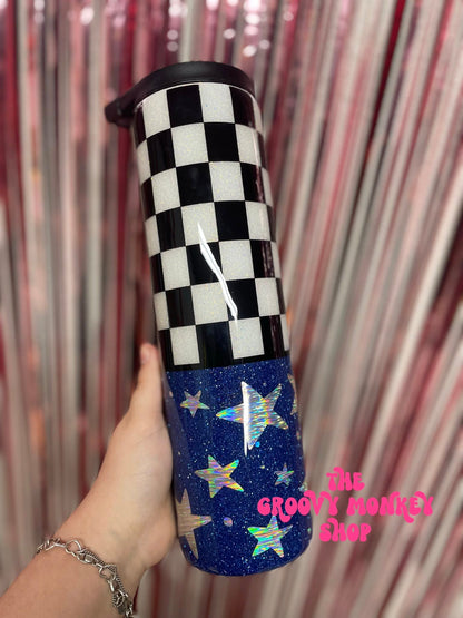 Checkered Star Glitter Tumbler