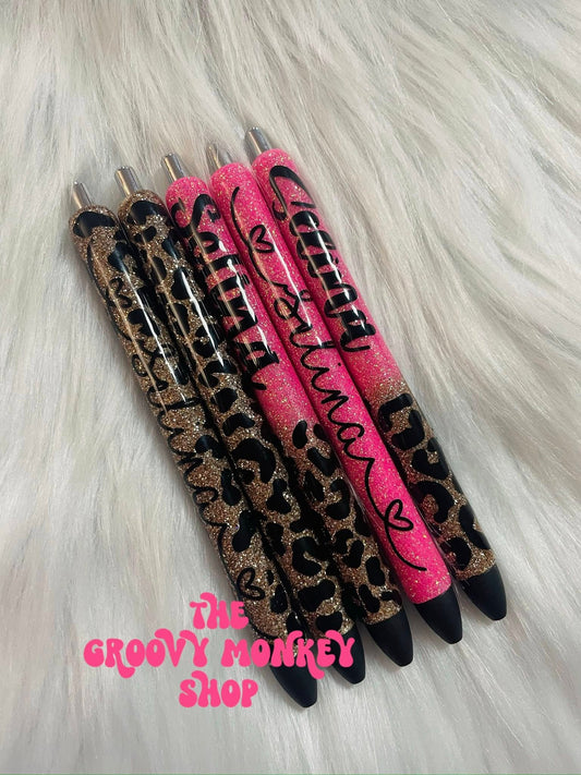 Leopard Glitter 5 Pen Custom Set