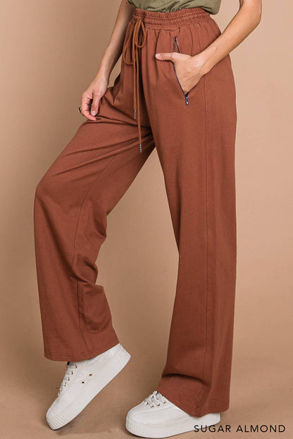 Sugar Almond Drawstring Wide Leg Pants