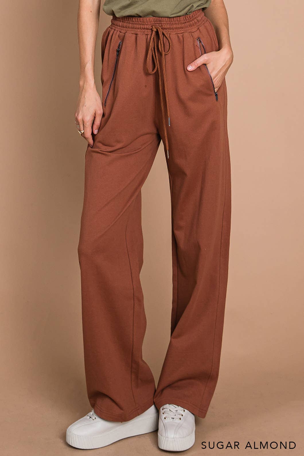 Sugar Almond Drawstring Wide Leg Pants