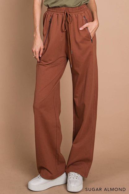Sugar Almond Drawstring Wide Leg Pants