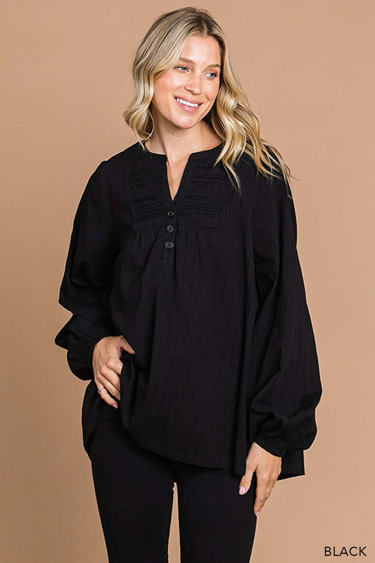 Black Ladder Trim Detailed Women's Top