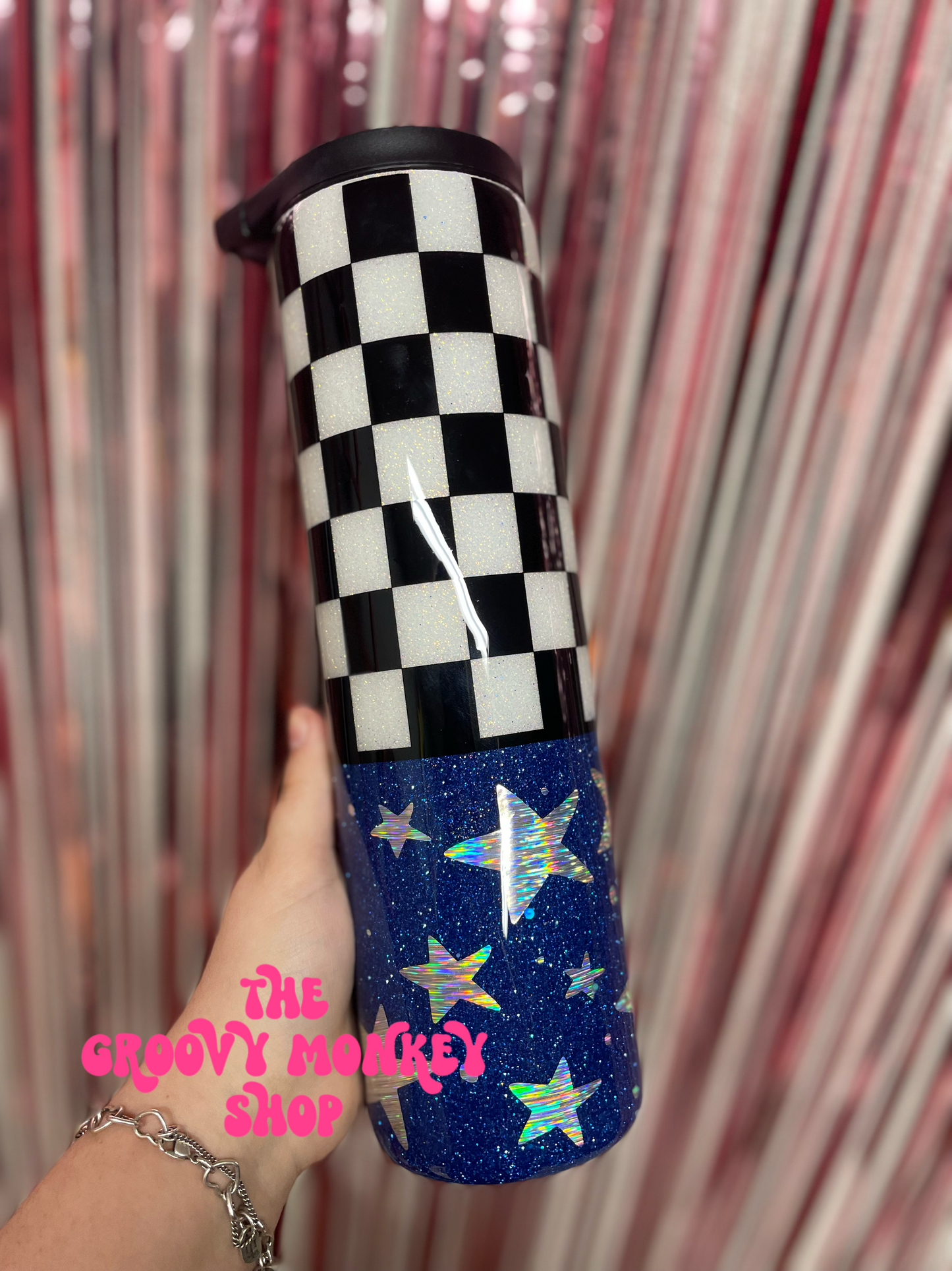 Checkered Blue Star Tumbler