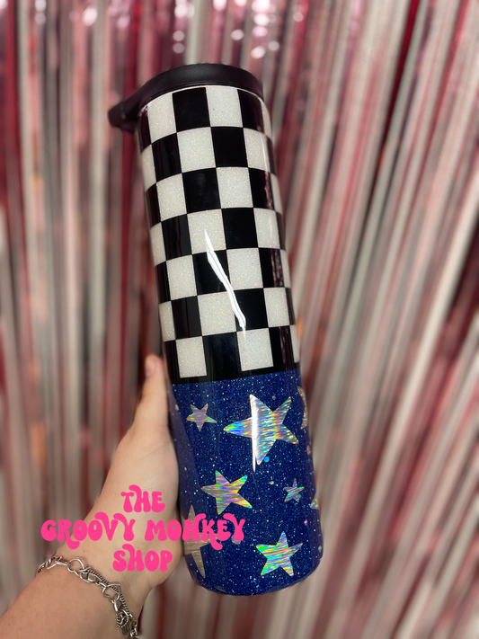 Checkered Blue Star Tumbler