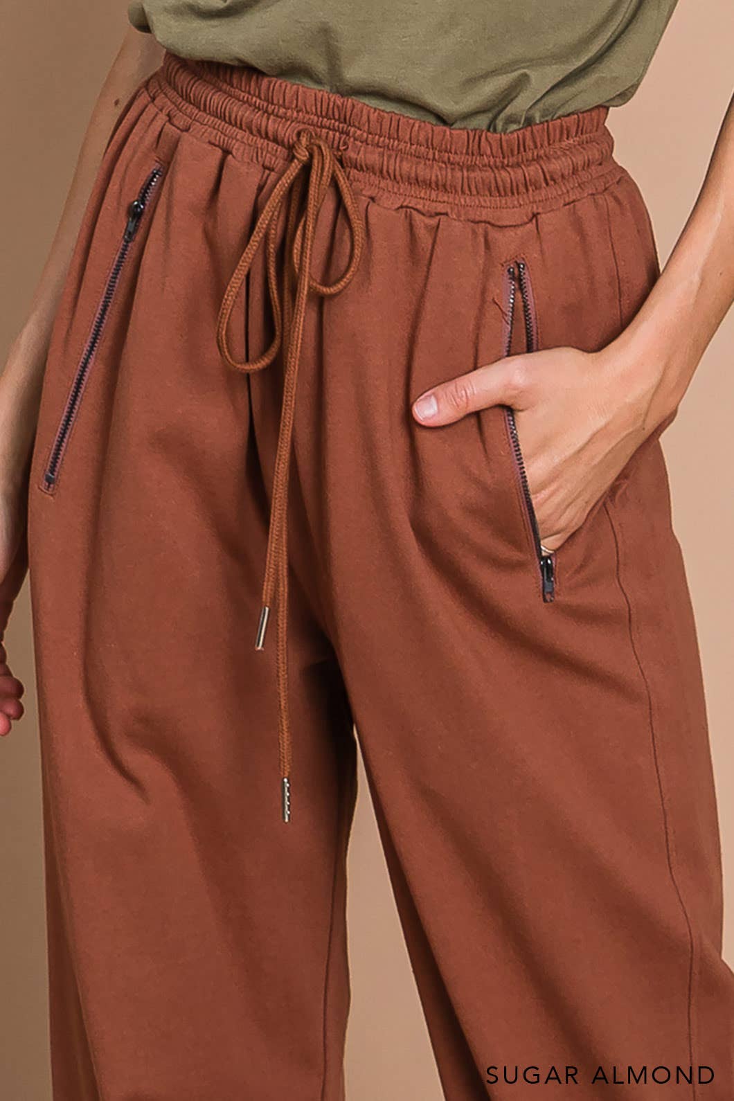 Sugar Almond Drawstring Wide Leg Pants