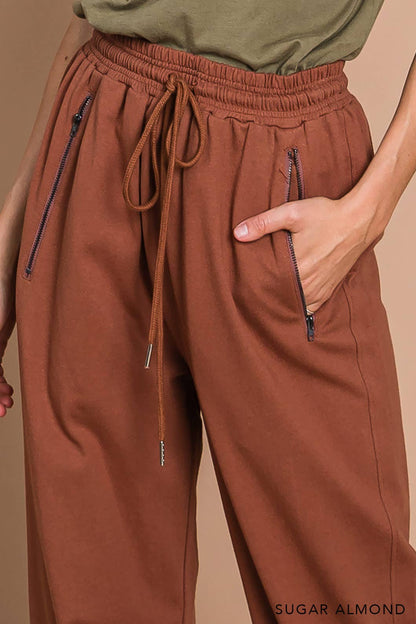 Sugar Almond Drawstring Wide Leg Pants