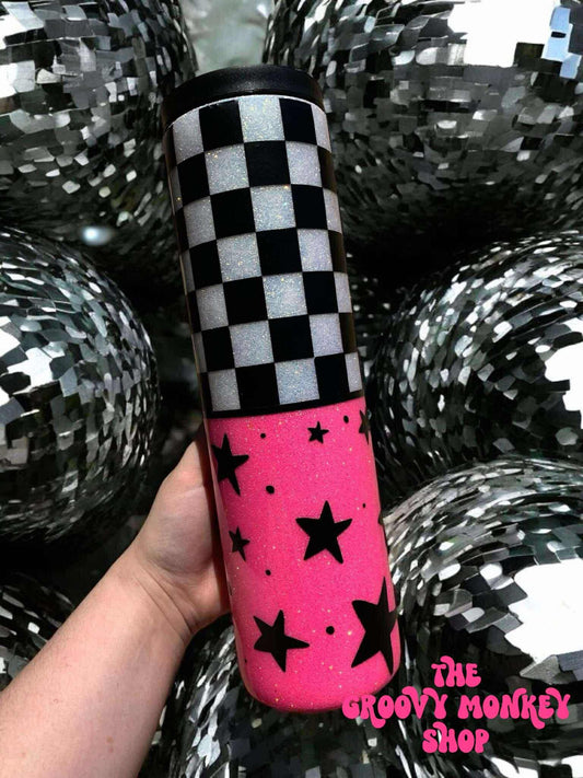 Checkered Star Glitter Tumbler